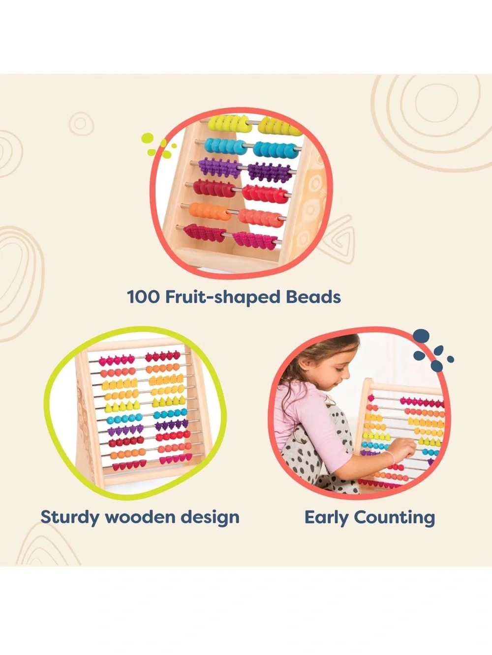 B. Toys Wooden fruit Counting Abacus - Multicolor like new